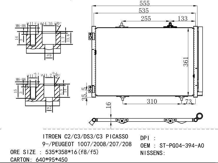 ST-PG04-394-A0 Condenser for PEUGEOT CITROEN C 2/C3/ DS 3/C3 PICASSO 09-/ PEUGEOT