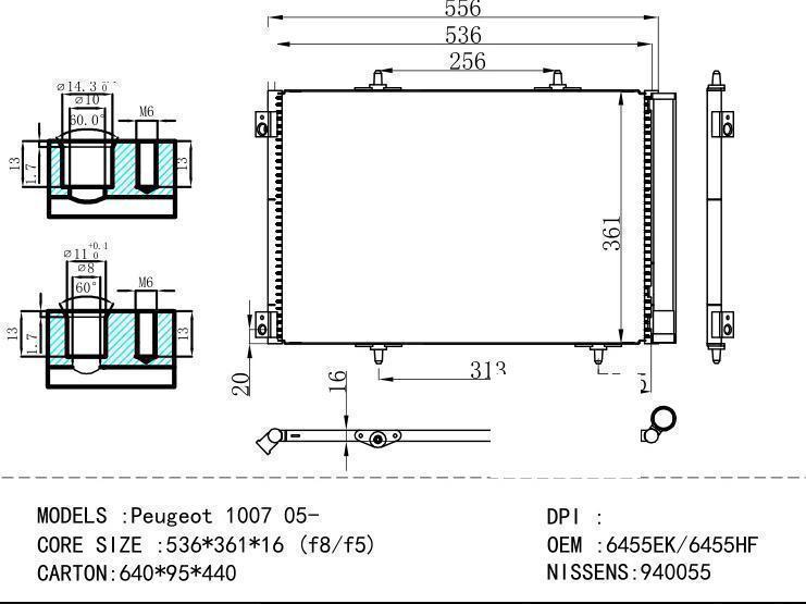 6455EK/6455HF Condenser for PEUGEOT Peugeot 1007 05