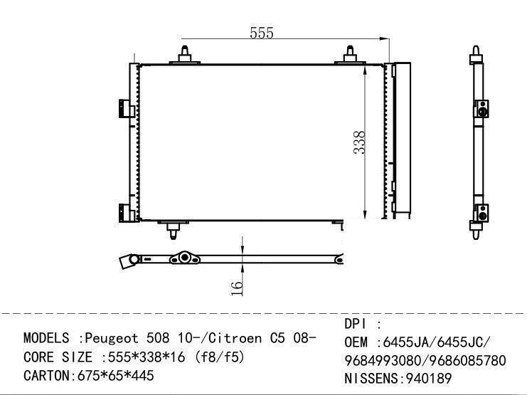 6455JA/6455JC/ 9684993080/9686085780 Condenser for PEUGEOT Peugeot 508 10-/ Citro