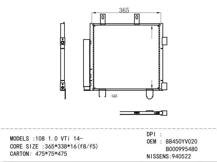 88450YV020 B000995480 Condenser for PEUGEOT 108 1.0