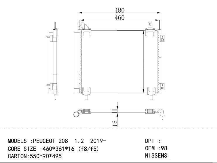 9825441380 Condenser for PEUGEOT PEUGEOT 208 1.2 2019