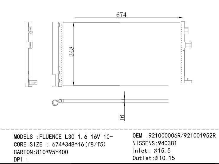 921000006R/921001952R Condenser for RENAULT FLUENCE L30 1.6 16V 10