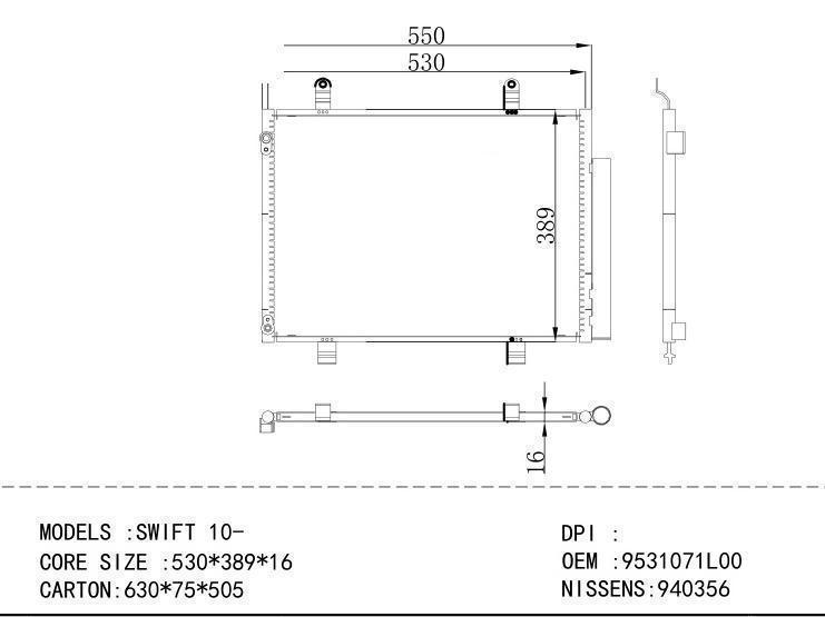 9531071L00 Condenser for SUZUKI SWIFT 10