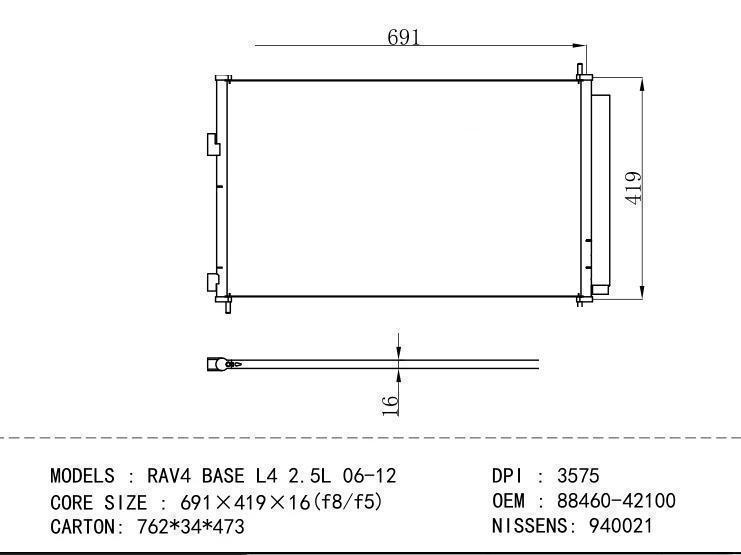 88460-42100 Condenser for TOYOTA RAV4 BASE L4 2.5L 06-12