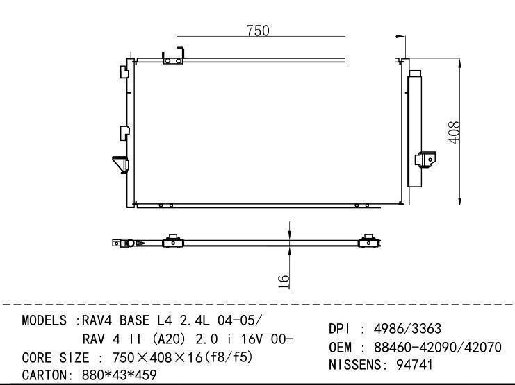 88460-42090/42070 Condenser for TOYOTA RAV 4 BASE L 4 2.4L 04-05/ RAV 4 II (A20) 