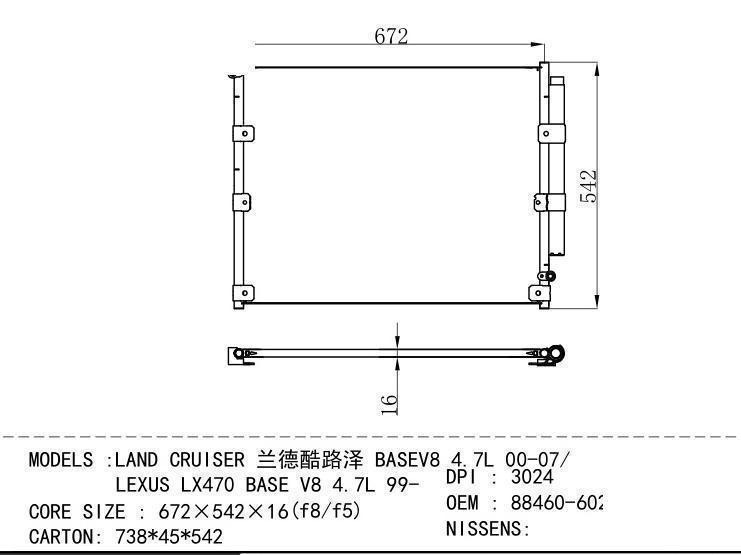 88460-60271/60903 Condenser for TOYOTA LAND CRUISER BASEV 8 LEXUS LX 470 BASE V 8