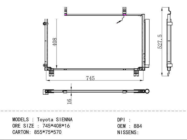 88460-08030 Condenser for TOYOTA Toyota SIENNA ORE SIZE : 745*408*16