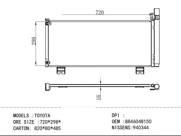 8846048150 Condenser for TOYOTA TOYOTA ORE SIZE :720*298*16 (f8/f5)