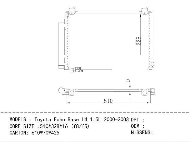  Condenser for TOYOTA Toyota Echo Base L4 1.5L 2000-2003