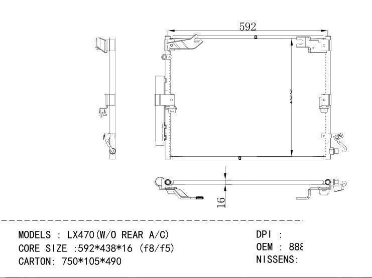 88840-60040 Condenser for TOYOTA LX470 (W/O REAR A/C)