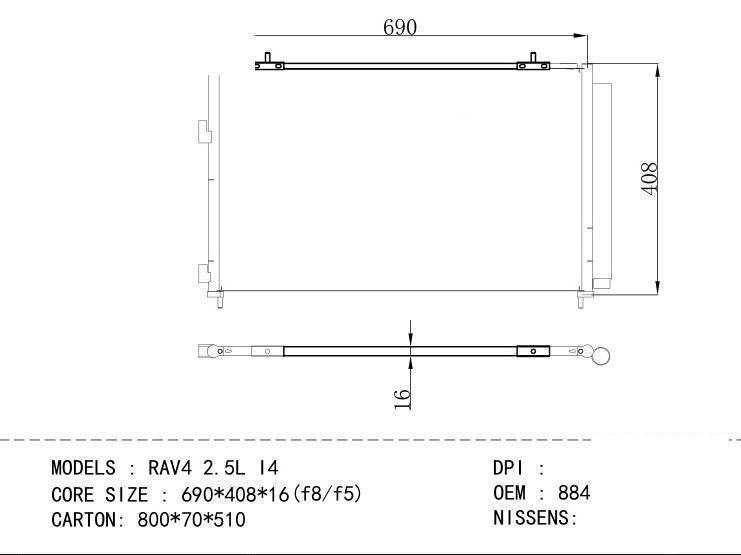 88460-0R050 Condenser for TOYOTA RAV4 2.5L I4