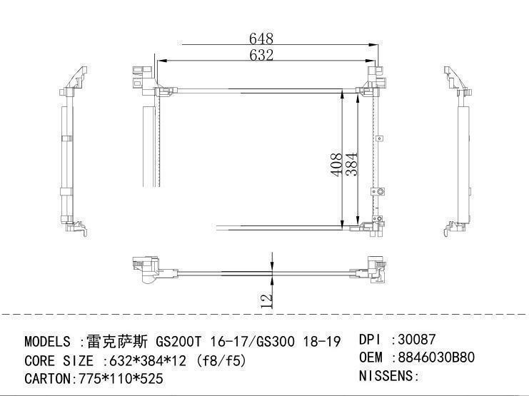 8846030B80 Condenser for TOYOTA GS 200T 16-17/ GS 300 18-19