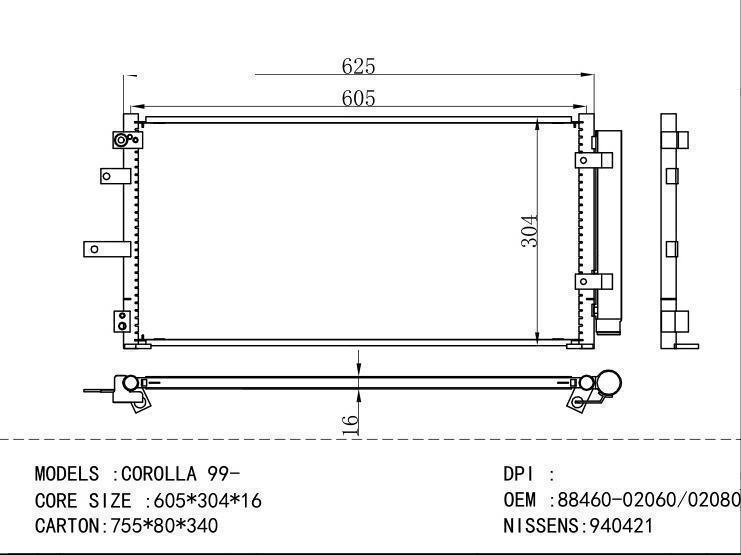 88460-02060/02080 Condenser for TOYOTA COROLLA 99