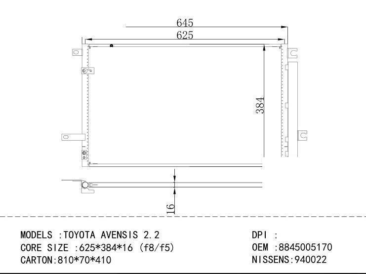 8845005170 Condenser for TOYOTA TOYOTA AVENS IS 2.2