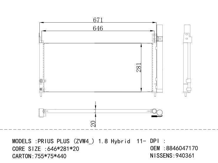 8846047170 Condenser for TOYOTA PRIUS PLUS (ZVW4_) 1.8 Hybr id 1 1