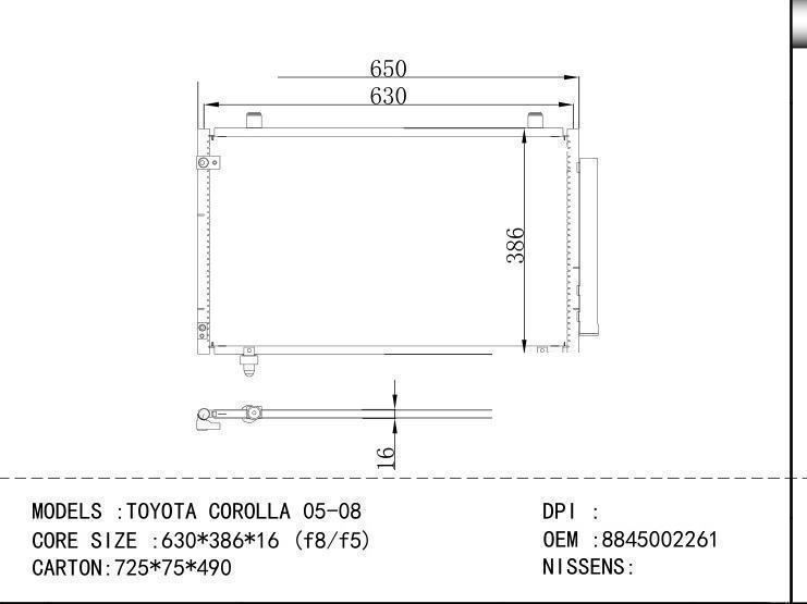 8845002261 Condenser for TOYOTA TOYOTA COROLLA 05-08