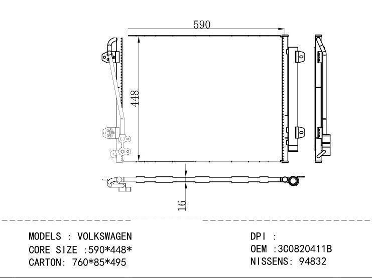 3C0820411B Condenser for VOLKSWAGEN VOLKSWAGEN