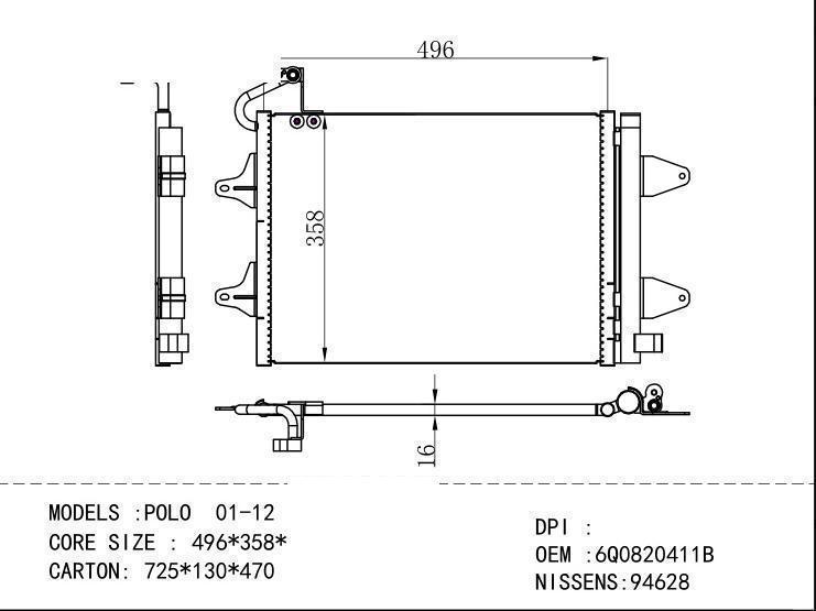 6Q0820411B Condenser for VOLKSWAGEN POLO 01-12
