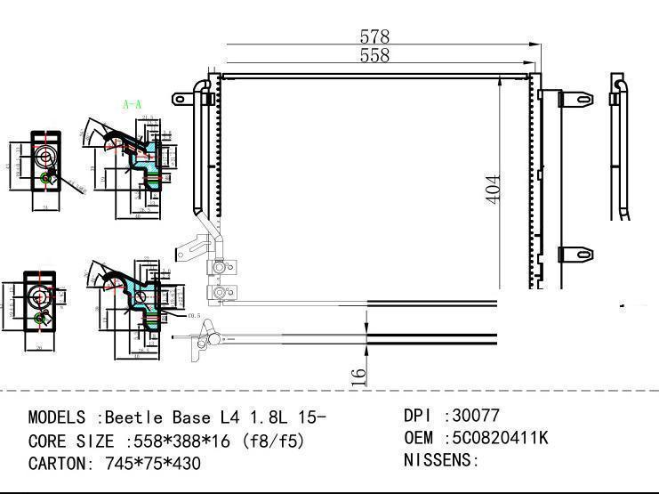 5C0820411K Condenser for VOLKSWAGEN Beet le Base L4 1.8L 15