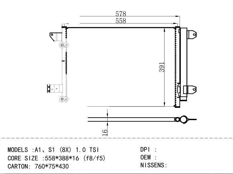  Condenser for VOLKSWAGEN A1 S1 (8X) 1.0 TSI