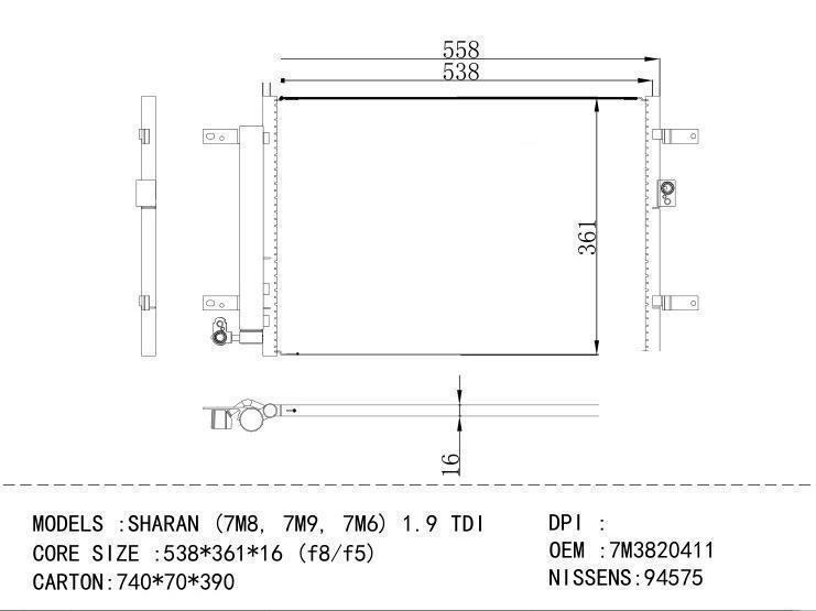 7M3820411 Condenser for VOLKSWAGEN SHARAN (7M8, 7M9, 7M6) 1.9 TDI
