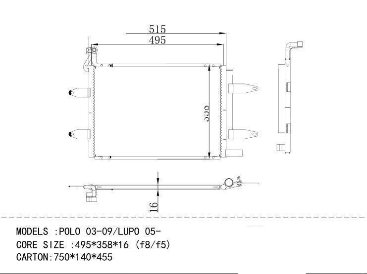  Condenser for VOLKSWAGEN POLO 03-09/ LUPO 05