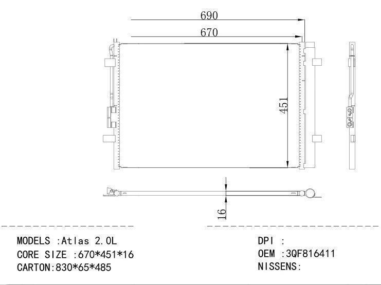 3QF816411 Condenser for VOLKSWAGEN At las 2.0L