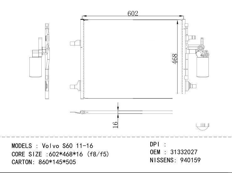 31332027 Condenser for VOLVO Volvo S60 11-16