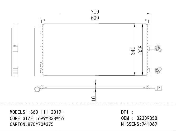 32339858 Condenser for VOLVO S60 III 2019