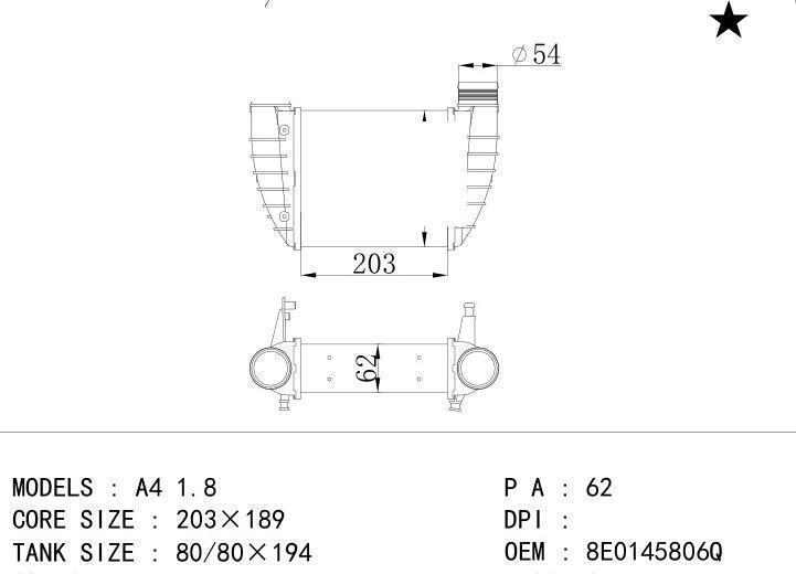 8E0145806Q car Intercooler for AUDI A4 1.8