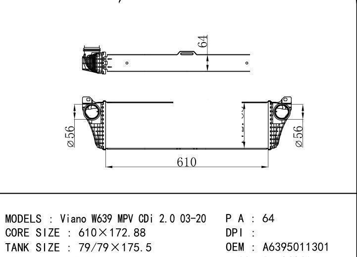 A6395011301/6395011301 car Intercooler for BENZ Viano W639 MPV CDi 2.0 03-20/VITO