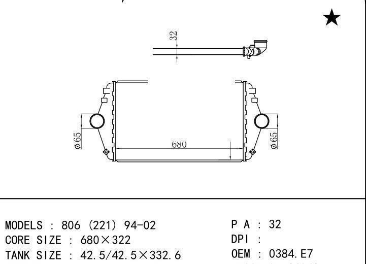 0384.E7/1472059080 car Intercooler for CITROEN EVASION (22, U6) 94-02/DISPATCH (U