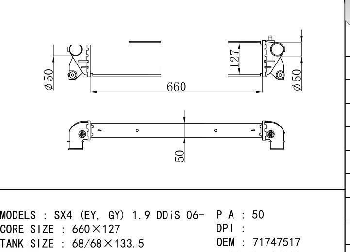 71747517/71746638/13620-79J51/13620-79J50 car Intercooler for FIAT SEDICI 1.9 D Multijet 06-