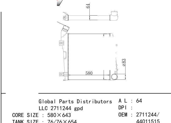 2711244/44011515 car Intercooler for FORD Global Parts Distributors LLC/2711244 g