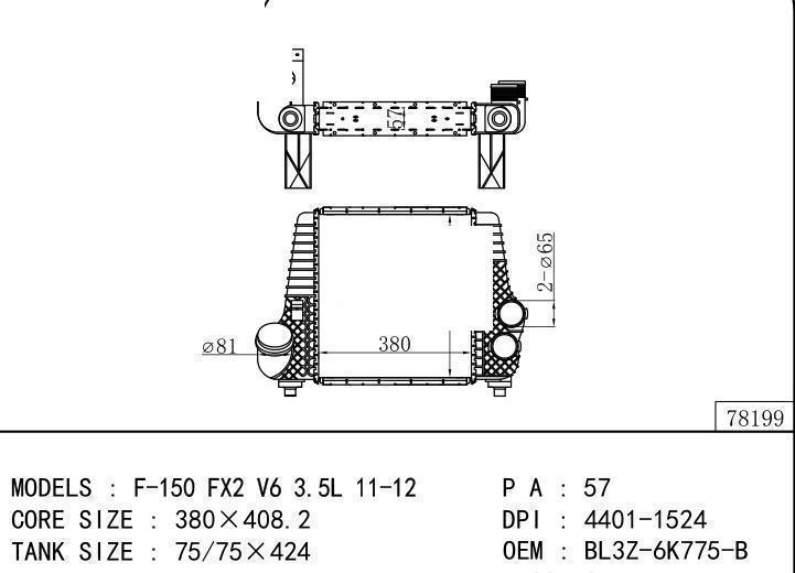 BL3Z-6K775-B car Intercooler for FORD F-150 FX2 V6 3.5L 11-12