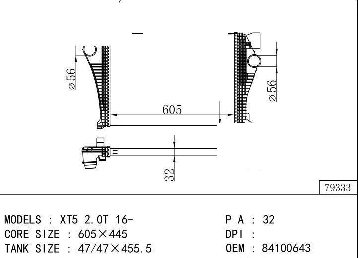 84100643 car Intercooler for GM,DODGE XT5 2.0T 16-