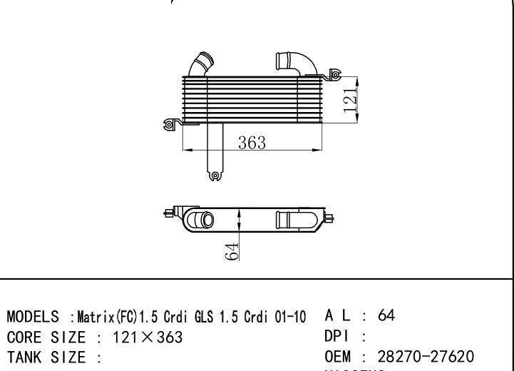 28270-27620 car Intercooler for HYUNDAI HYUNDAI Matrix (FC) 1.5 Crdi GLS/1.5 Crdi 01-10