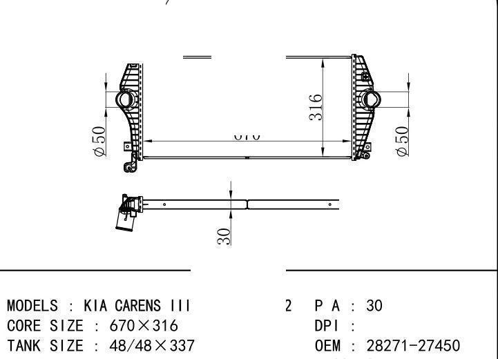 28271-27450 car Intercooler for KIA KIA CARENS III 2.0CRDI 2012
