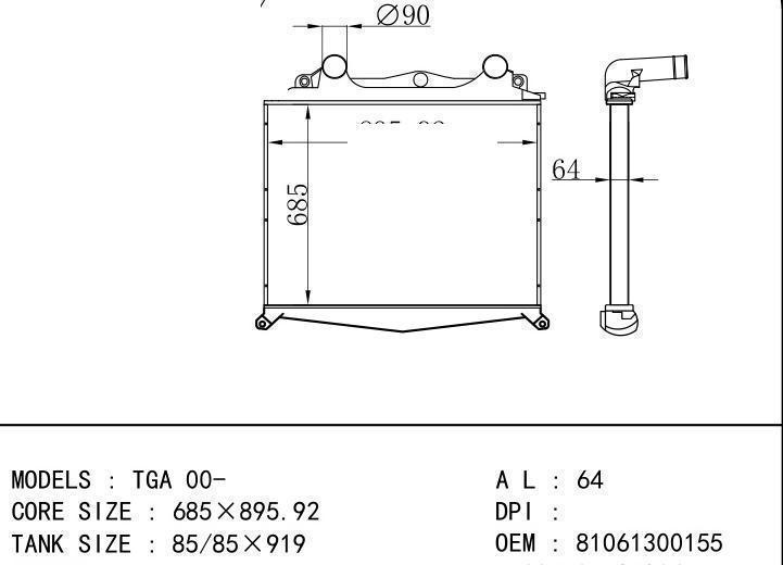 8106130015 car Intercooler for man TGA 00-