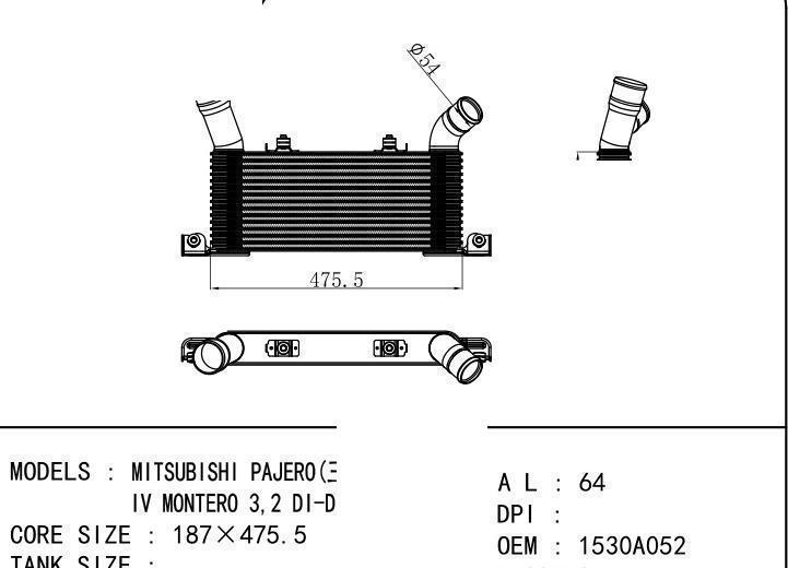 1530A052 car Intercooler for MITSUBISHI MITSUBISHI PAJERO(Mitsubishi Pajero)/IV M