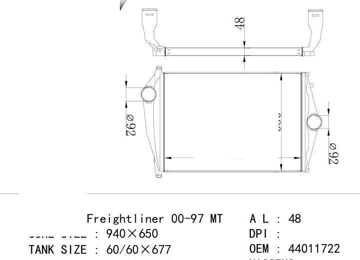 BHTH9605/44011722/441147/FRT18133/CAC107i/ car Intercooler for FREIGHTLINER 00-97