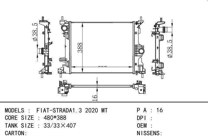  car radiator for  FIAT-STRADA1.3 2020 MT