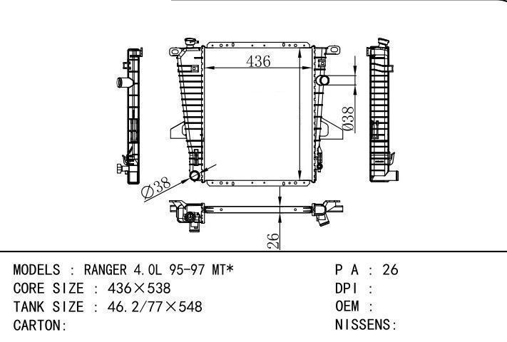  car radiator for  RANGER 4.0L 95-97 MT