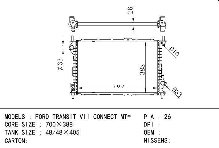  car radiator for  FORD TRANSIT VII CONNECT MT