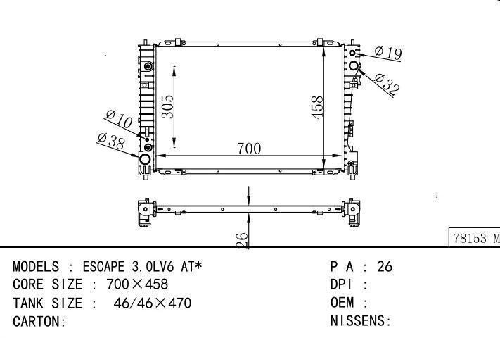  car radiator for  ESCAPE 3.0LV6 AT
