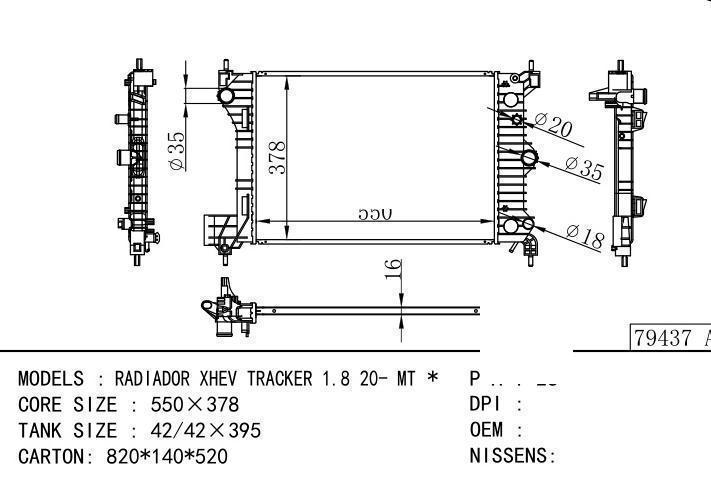  car radiator for  RADIADOR XHEV TRACKER 1.8 20- MT