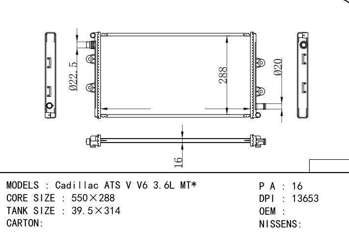  car radiator for  Cadillac ATS V V6 3.6L MT