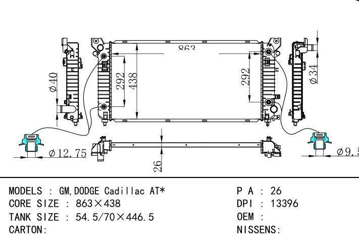 car radiator for  GM,DODGE Cadillac AT