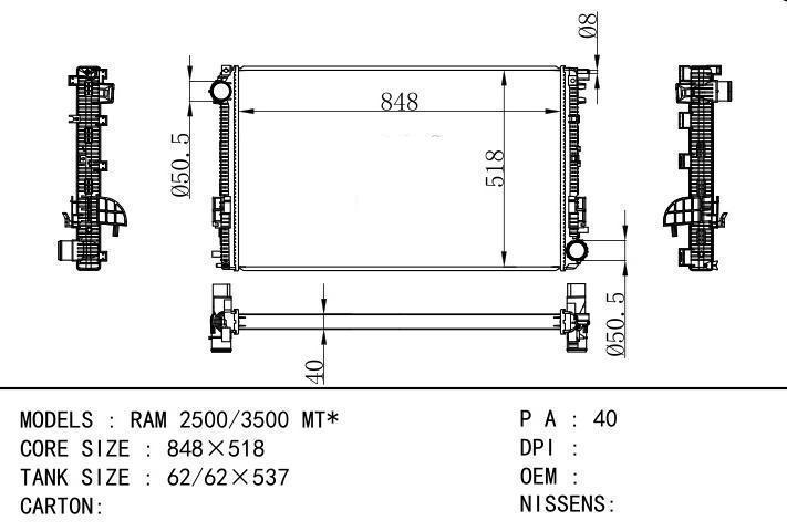  car radiator for  RAM 2500/3500 MT