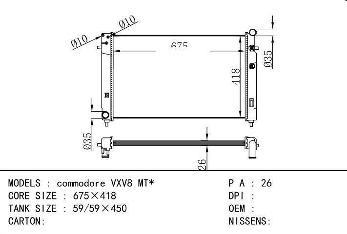  car radiator for  commodore VXV8 MT